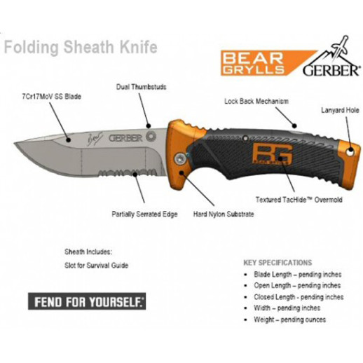 Складаний ніж Gerber Bear Grylls Folding Sheath Knife, блістер, 31-000752 